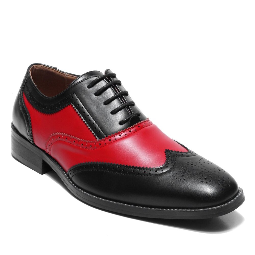 Black Red 1920's Wingtip Lace up Oxford Dress Shoes - Picture 3 of 7